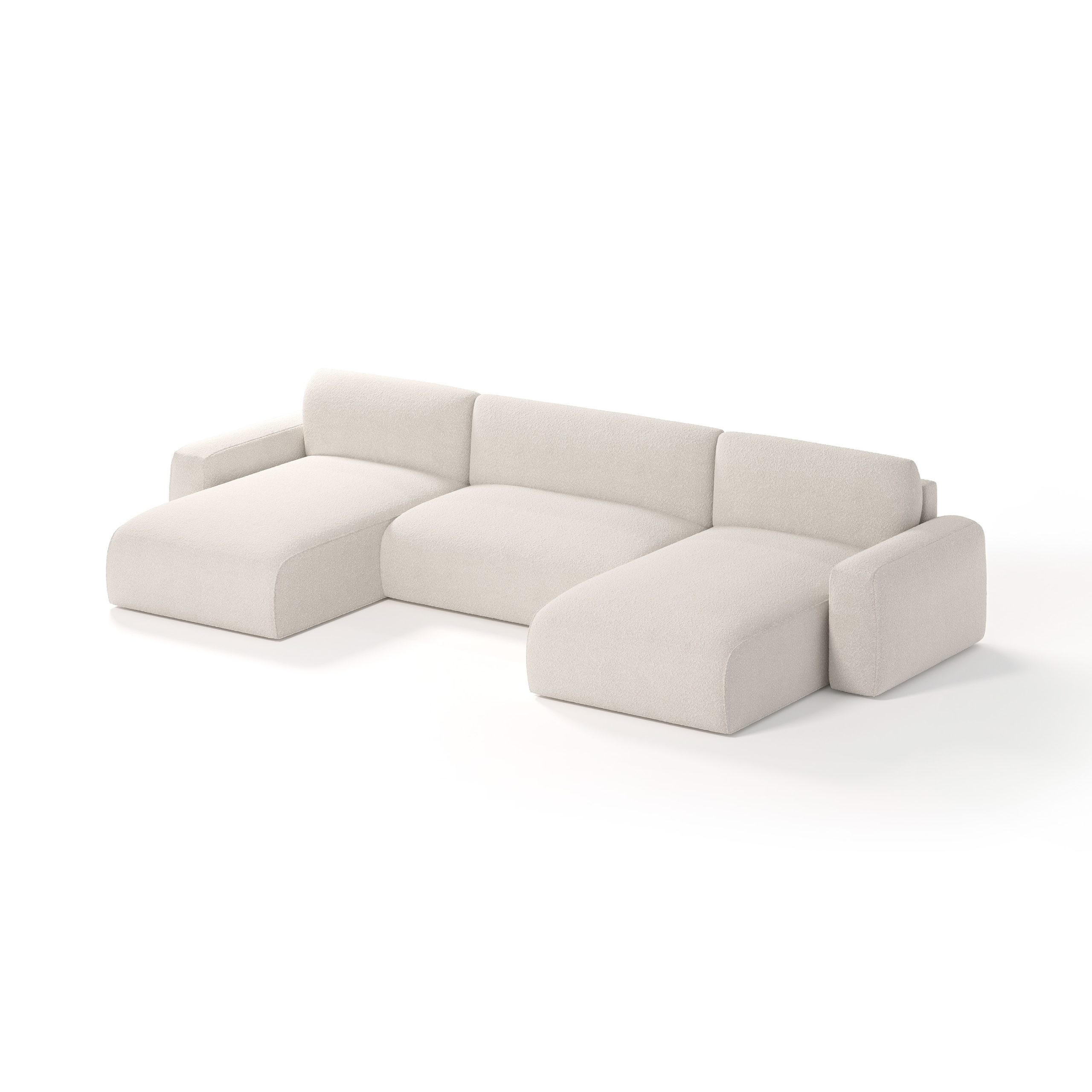 WOHNLANDSCHAFT aus Bouclé-Stoff Witsum U 8 Sitzer, Creme - Creme, Textil (185/70/398cm) - Meblito