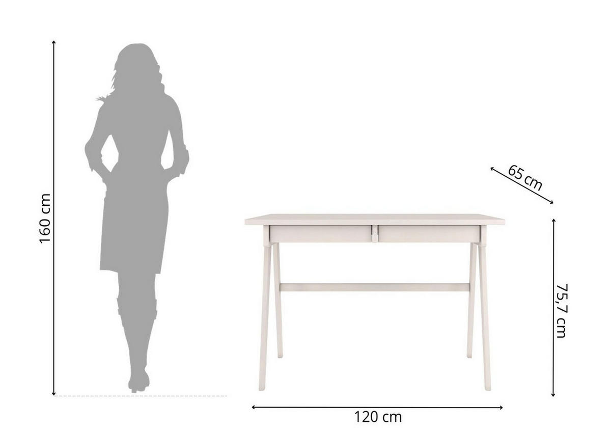 SCHREIBTISCH Edda, 120/65/75 cm in Weiß, Buchenholz - Weiß, Holz/Buchenholz (65/120/75.5cm) - Visby