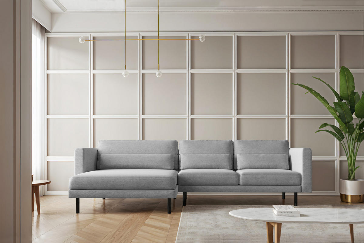 ECKSOFA L-form Dani Stoff Verita Grau Links - Grau, Holz (281/174cm) - Kaiser Möbel