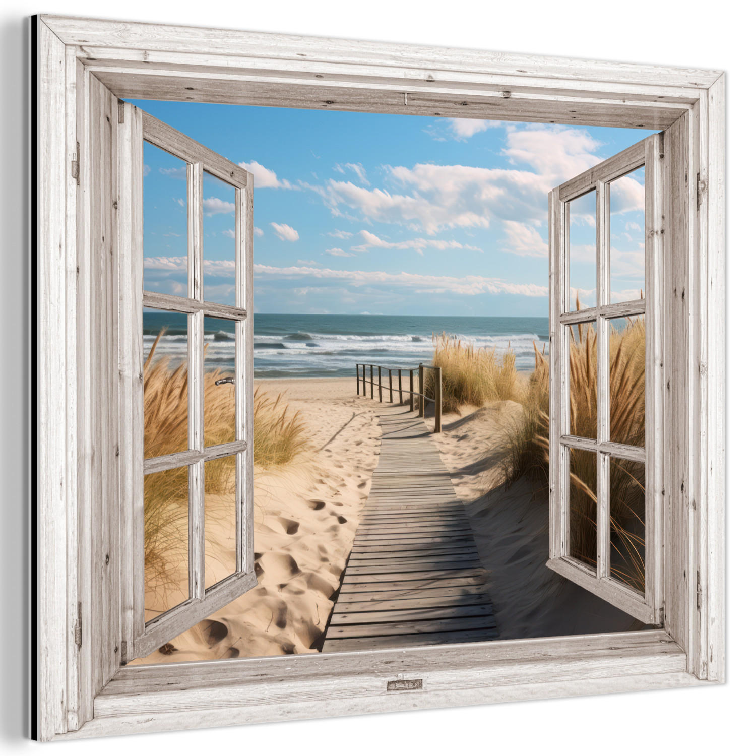 METALLBILD Fenster - Meer - Küste - Natur - Ausblick - Strand - Wattenmeer 80x60 cm - Beige, Metall (80/60cm) - MuchoWow