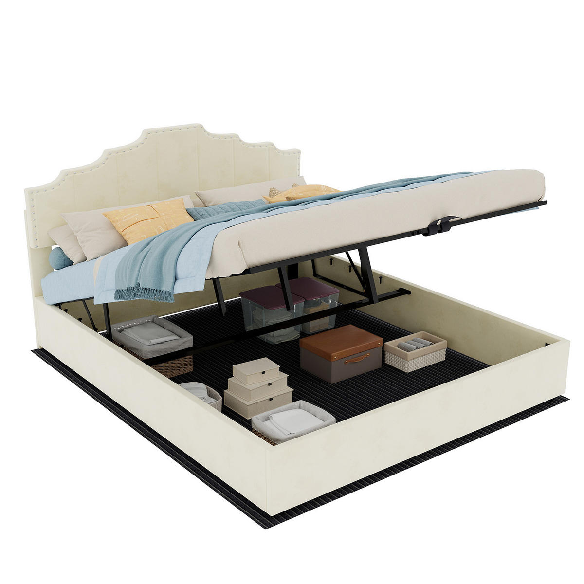 STAURAUMBETT 160/200 cm DE-32979 mit Hydraulik-Stauraum und Matratze Beige - Beige, Metall (160/200cm) - ComfortXL
