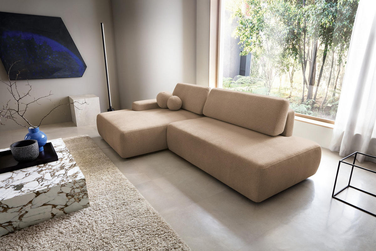ECKSOFA 275 cm mit Schlaffunktion Orea O, Links, Braun - Braun, Holz (276/164cm) - Emporius