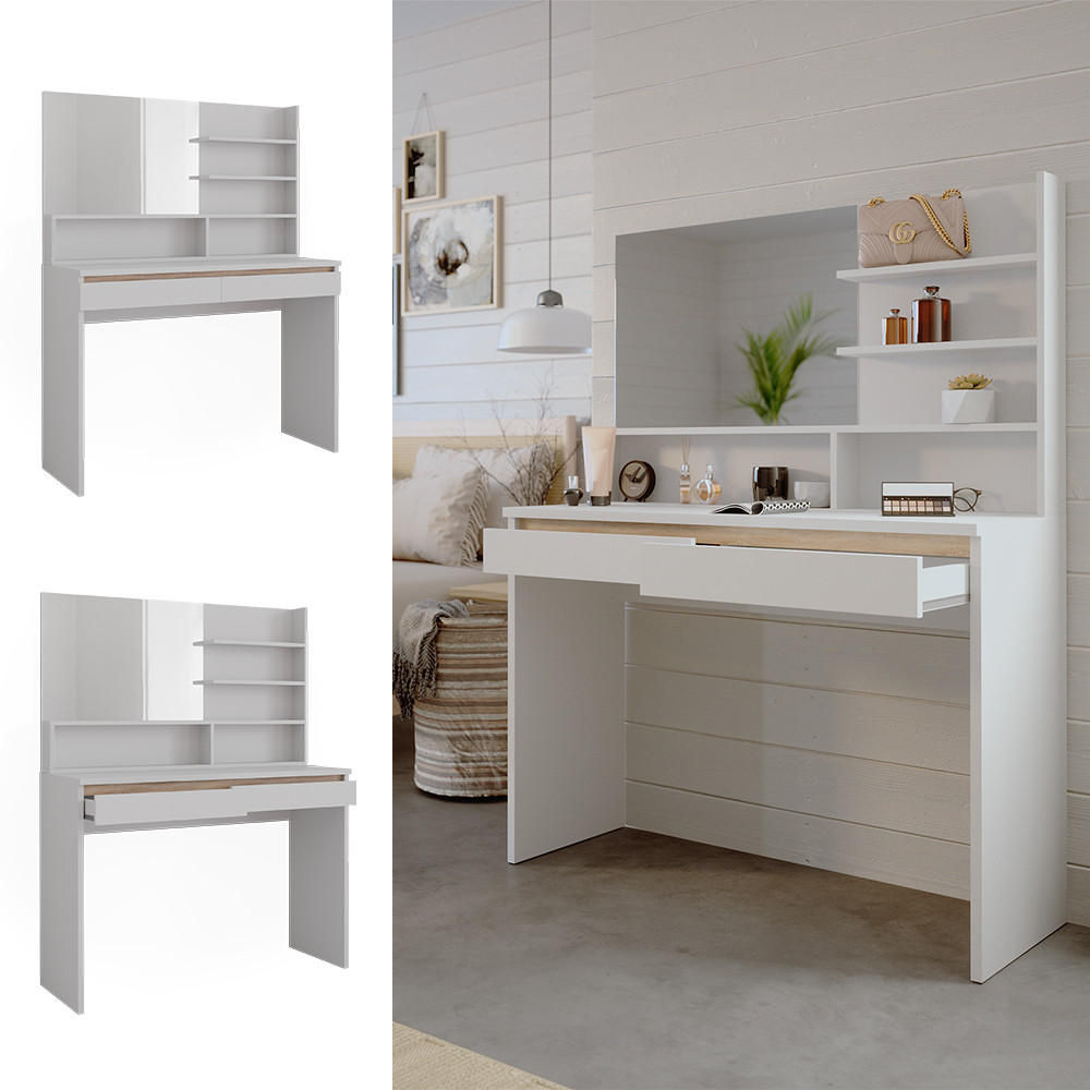 SCHMINKTISCH Emma Weiß 120 cm mit Spiegelregal - Weiß, Holzwerkstoff (120/83/41.8cm) - Vicco