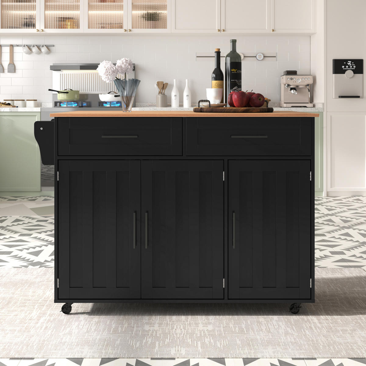 SERVIERWAGEN mit klappbarer Platte 129x71x91,5 cm MDF Black/Natural - Schwarz, Holz (46/91.5/120cm) - Beauniv