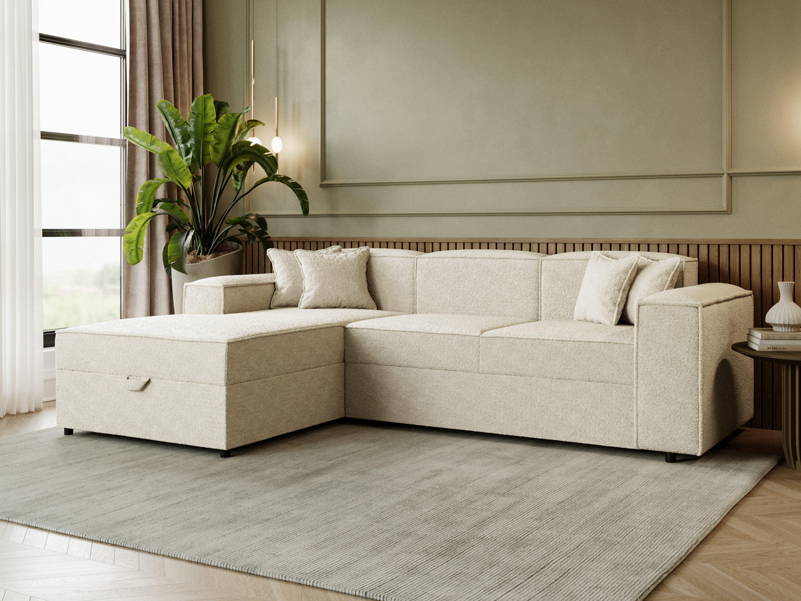 ECKSOFA Santos L, Seite: Links - Schwarz/Naturfarben, Holzwerkstoff/Kunststoff (253/166cm) - MIRJAN24