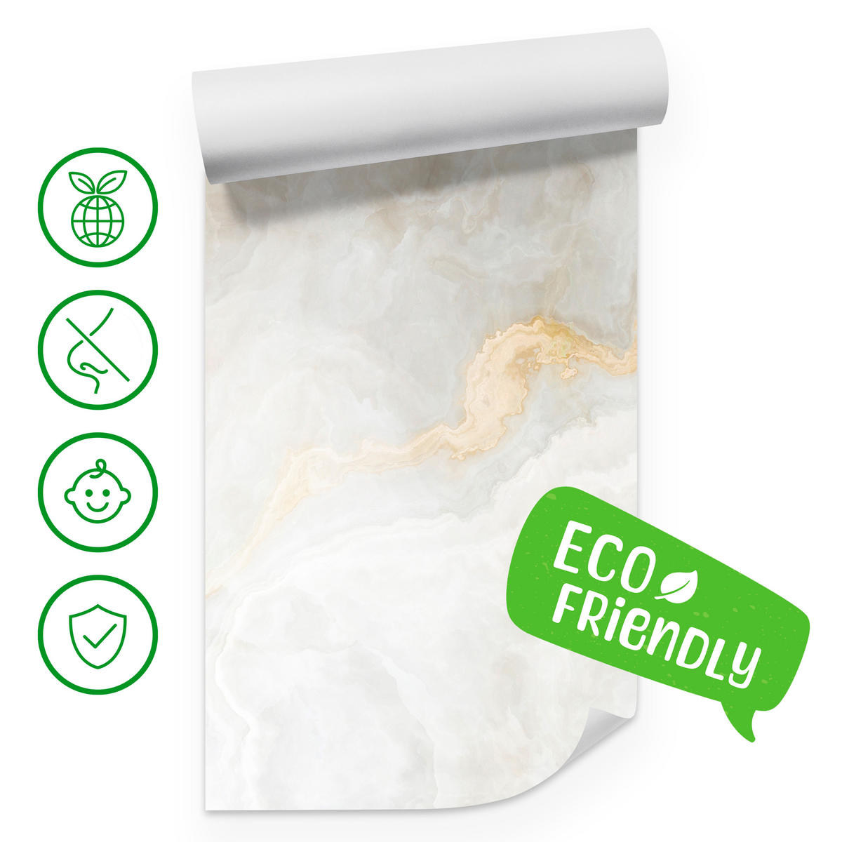 FOTOTAPETE für Wohnzimmer Zarter Marmor Goldakzente 300x210 - Beige/Goldfarben, Papier (300/210cm) - Muralo