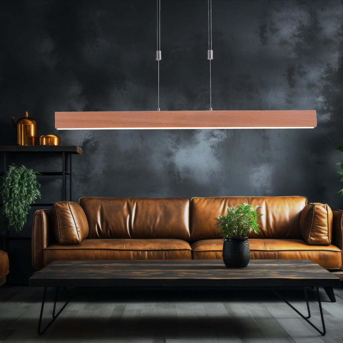 LED HÄNGELEUCHTE Holzoptik Braun - Braun, Metall (110/5/160cm)