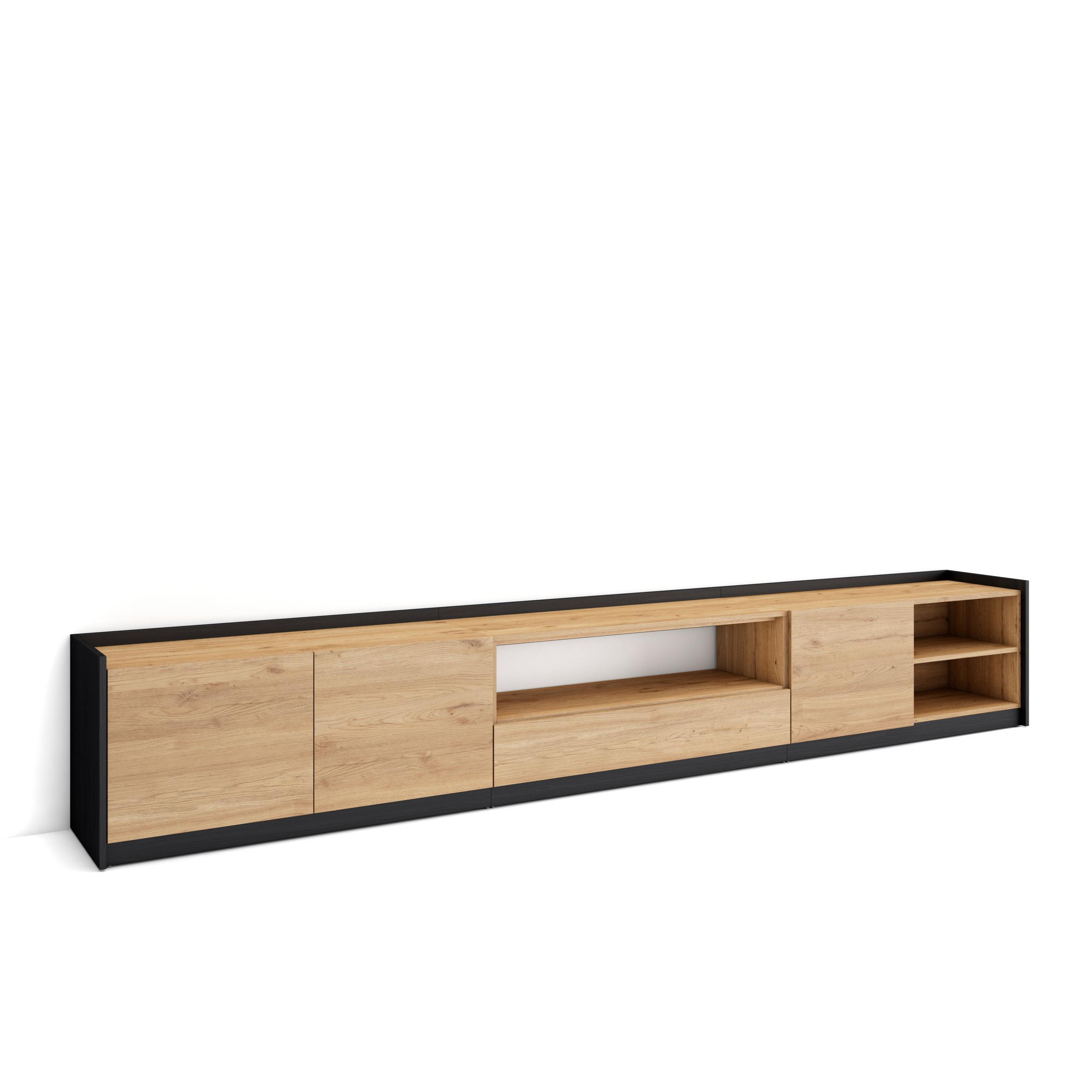 TV-SCHRANK, Lowboard, Eiche Schwarz, 310/37/50cm - Eichefarben, Holzwerkstoff (310/50/37cm) - Skraut Home