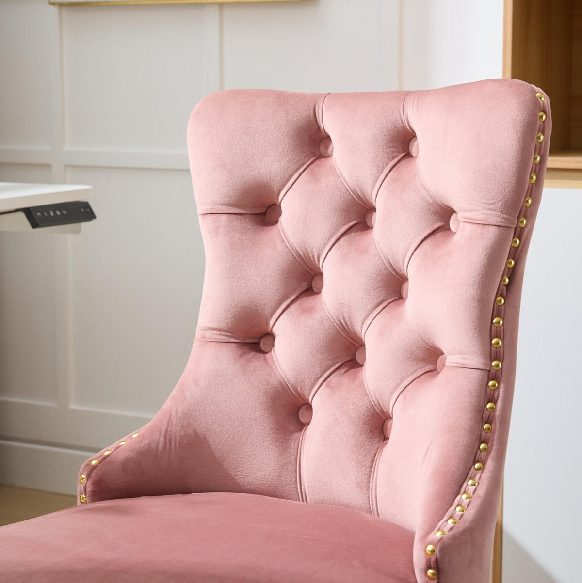 BÜROSTUHL Samt Pink mit goldfarbenem Metallgestell - Pink, Metall (50/98/63cm) - Meubliv