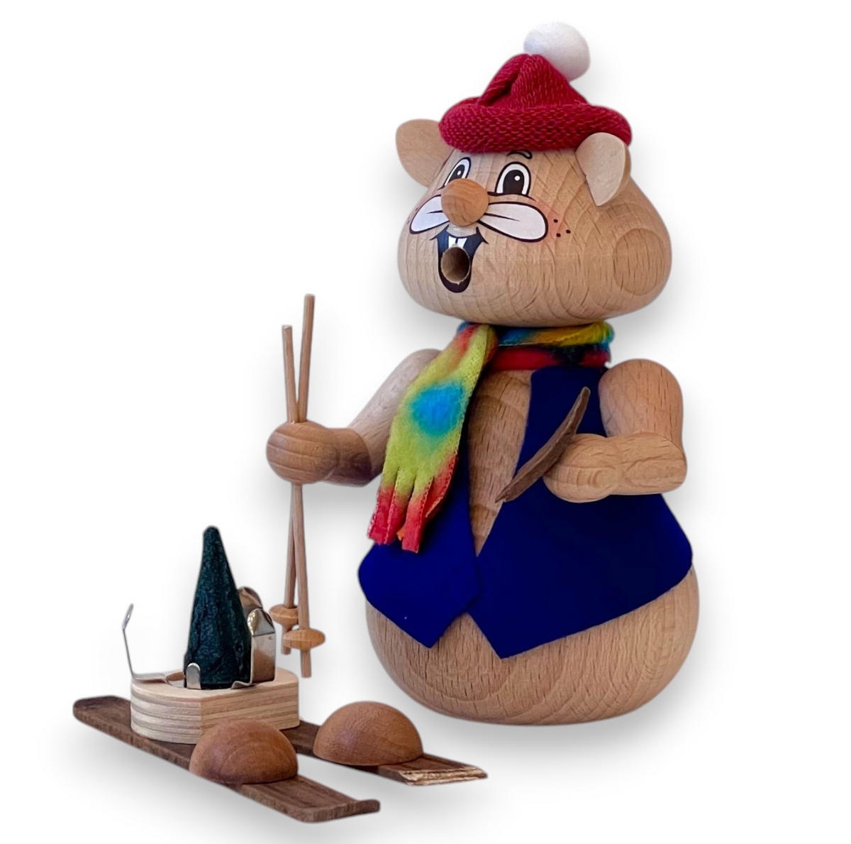 RAUCHFIGUR Hamster Skiunfall 13 cm - Multicolor, Holz (8/13/0.1cm)