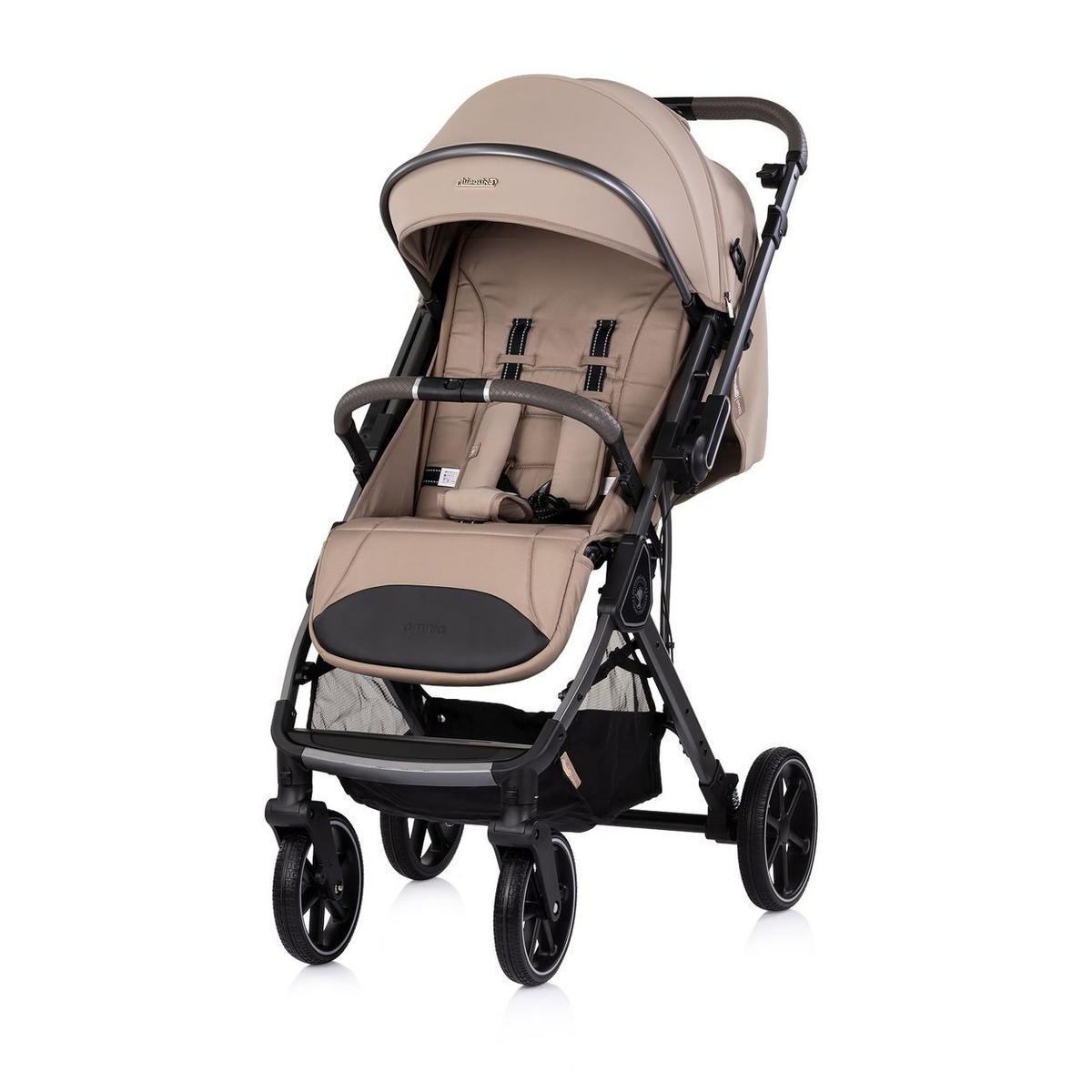 KINDERWAGEN Omnia PU-Räder hellbraun klappbar, Stoßdämpfer, Sonnendach, Fußsack - Braun, Metall (69/63/102cm) - Chipolino