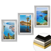 WANDBILDER 3er Set - 20x30 cm Silberner Rahmen - Palmen am Meer, blaues Wasser - Silberfarben, Kunststoff (20/30cm) - ArtPrintCave