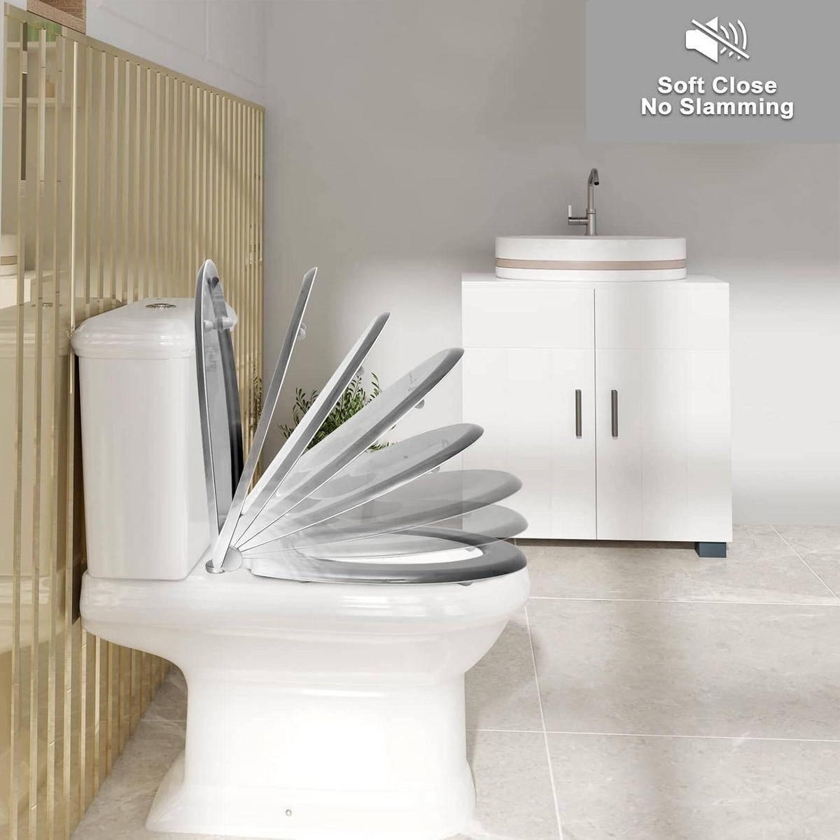 WC SITZ mit Absenkautomatik, Duroplast, Schwarzer Stein - Schwarz, Kunststoff (37/5.2/45cm) - Woltu