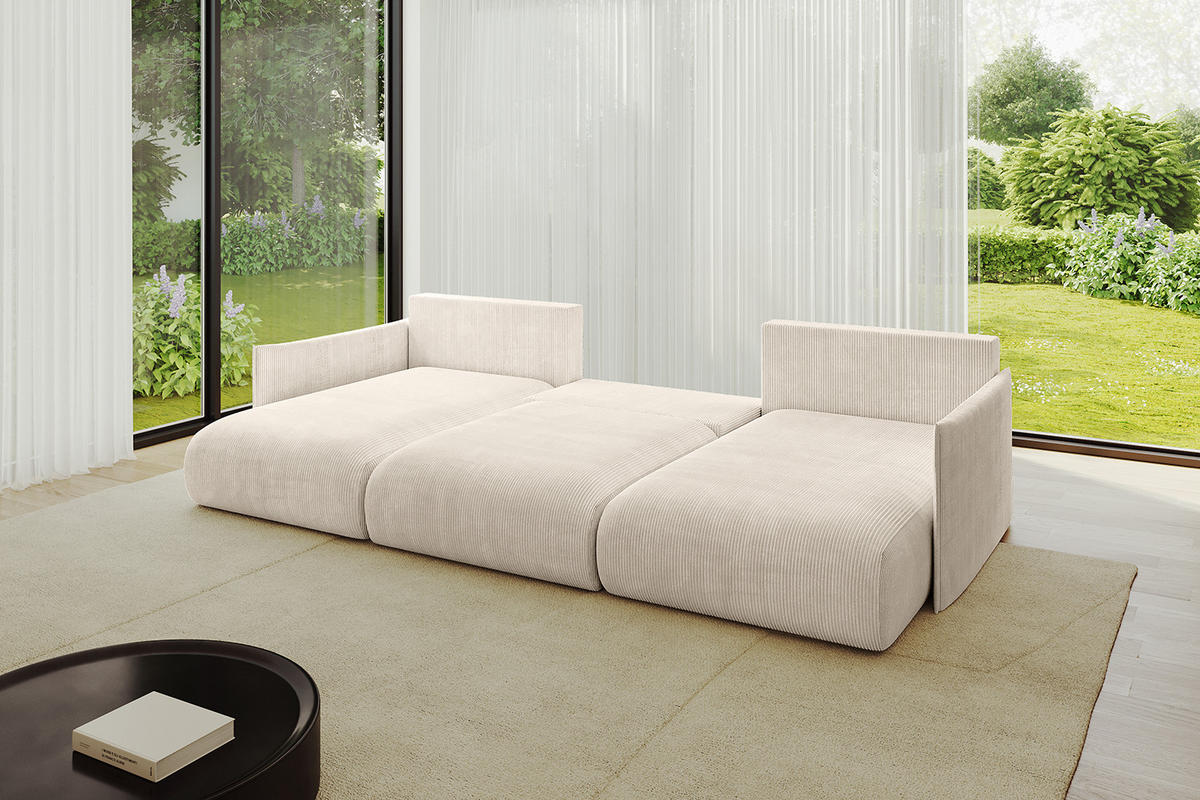 WOHNLANDSCHAFT mit Schlaffunktion und Bettkasten ONESK-U 317x177x72 Beige Cord - Beige, Holzwerkstoff/Kunststoff (317/72/177cm) - ALTDECOR