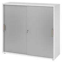 SCHIEBETÜRENSCHRANK - 3 Ordnerhöhen 40/120/110 cm in Weiß/Silberfarben Streifengriff (Kunststoff) - Silberfarben/Weiß, Holzwerkstoff (120/110/40cm) - bümö