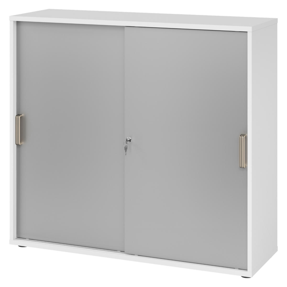 SCHIEBETÜRENSCHRANK - 3 Ordnerhöhen 40/120/110 cm in Weiß/Silberfarben Streifengriff (Kunststoff) - Silberfarben/Weiß, Holzwerkstoff (120/110/40cm) - bümö