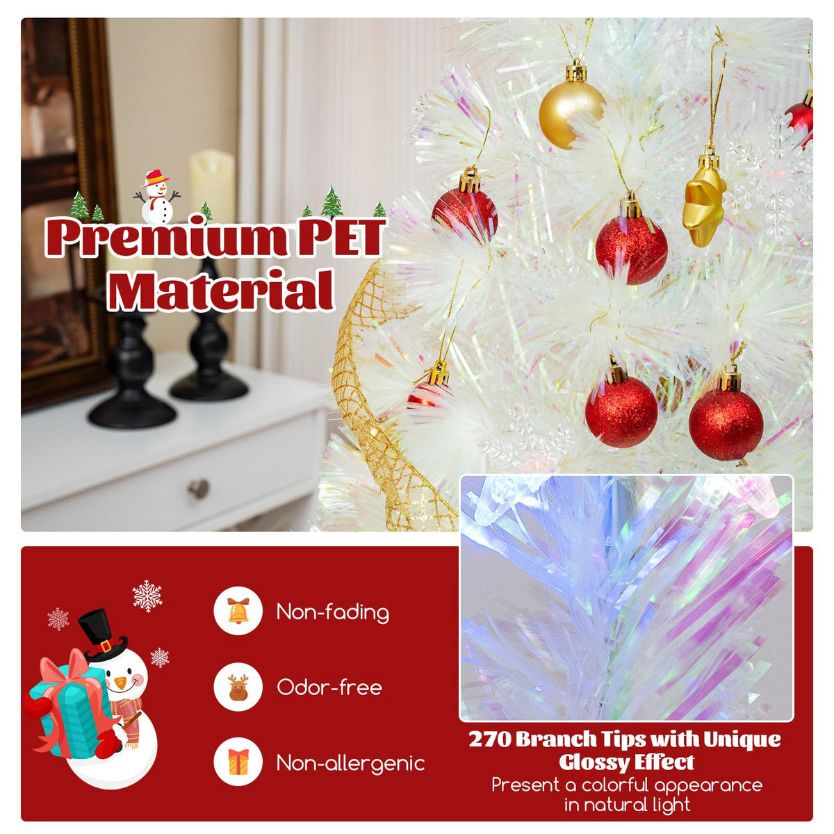 WEIHNACHTSBAUM Tannenform mit bunten LEDs 210 cm weiß - Weiß, Metall (210cm) - COSTWAY
