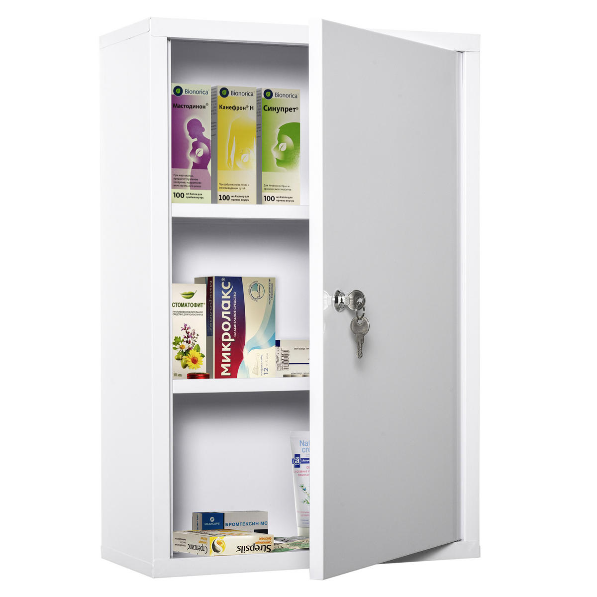 MEDIZINSCHRANK Weiß abschließbar 40/18/60 cm - Weiß, Metall (40/60/18cm) - PANGIVO