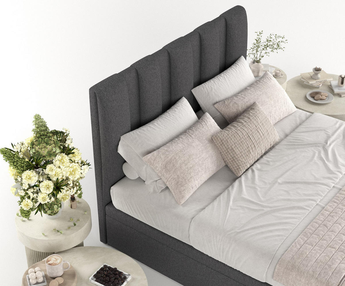 POLSTERBETT Orta mit Stauraum 120/200 cm Anthrazit im Megan Stoff - Anthrazit/Schwarz, Holz/Holzwerkstoff (120/200cm) - AltaBeds