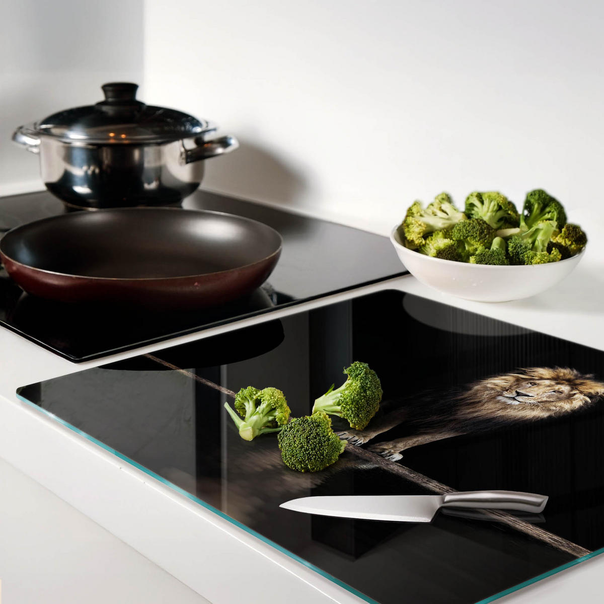 GLASPLATTE 60x52 cm Porträt eines Löwen - Braun, Glas (60/0.4/52cm) - TULUP