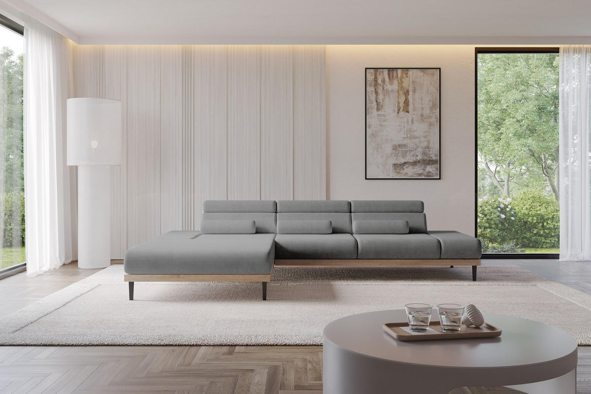 ELEKTRISCHES ECKSOFA Links MONA 316x205x85 Grau Velours - Taupe, Holzwerkstoff/Textil (316/205cm) - ALTDECOR