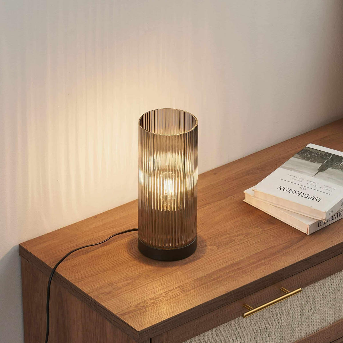 TISCHLEUCHTE Liantha, Rauchgrau, 27.5cm - Grau, Glas (27/12/27.5cm) - KOSILUM