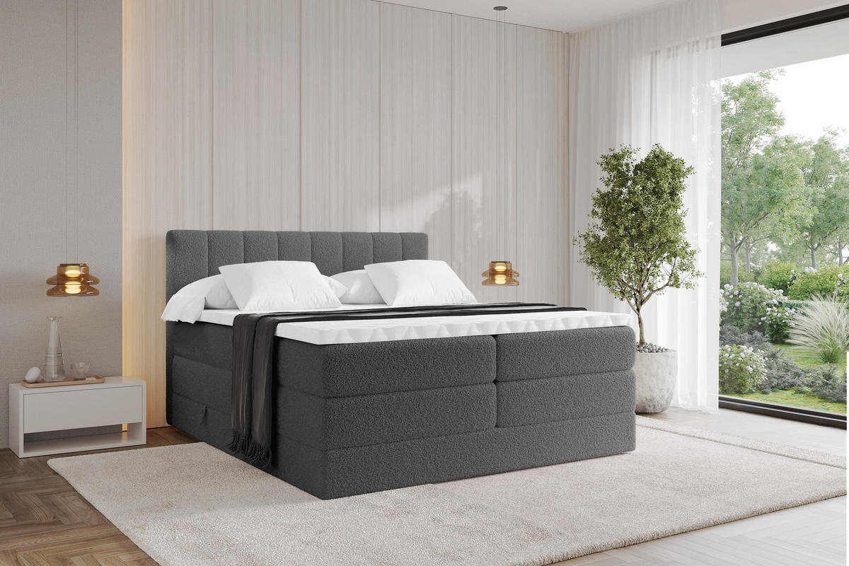 BOXSPRINGOVÁ POSTEL s matrací H3/H4 - OTTA KING - 120x200 cm Šedá - šedobéžová, kompozitní dřevo (120/200cm) - ALTDECOR