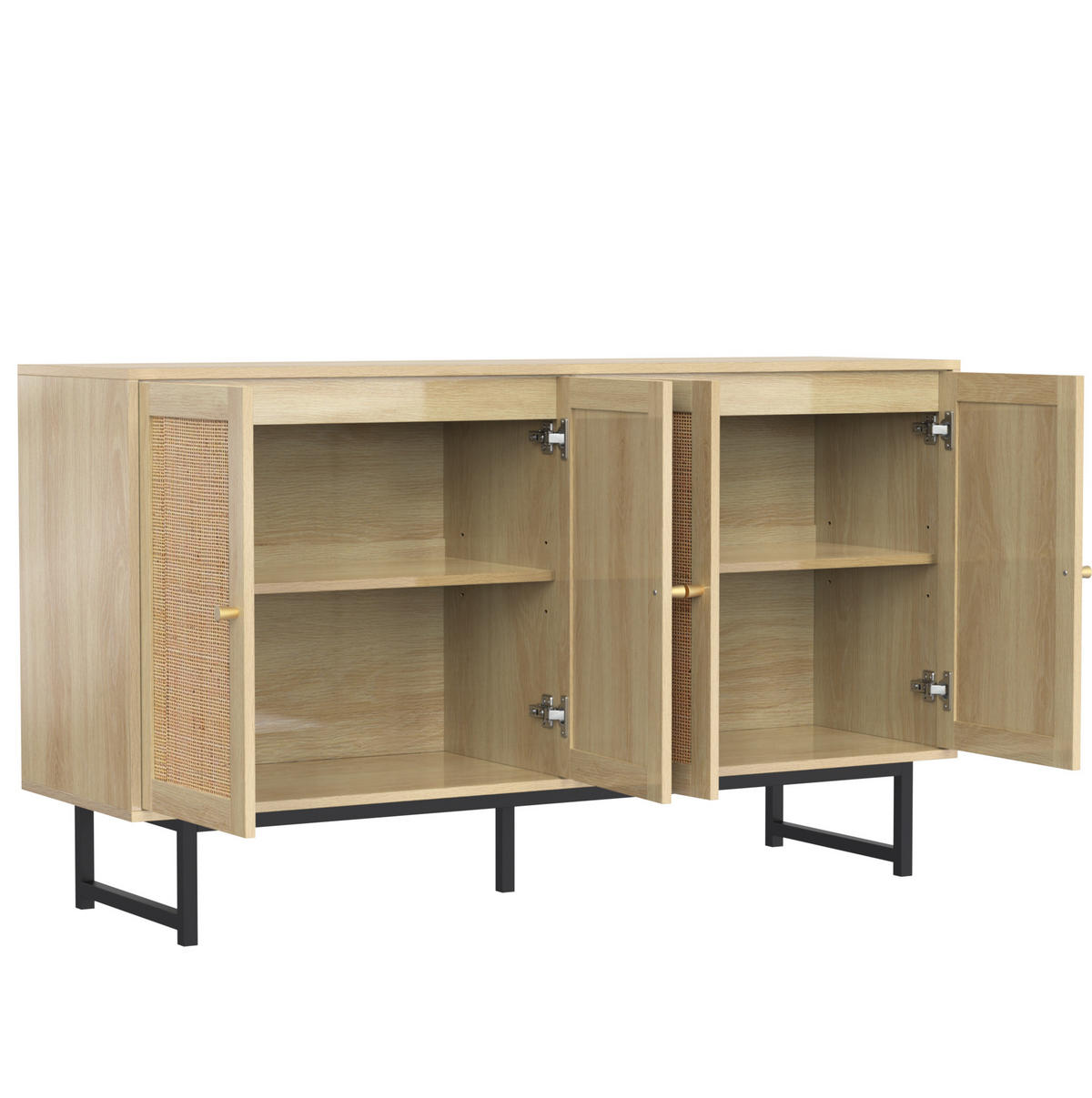 SIDEBOARD aus Spanplatte 140x39,5x80 cm Holzfarben mit Rattangeflecht und 4 Türen - Naturfarben, Holzwerkstoff (140/80/39.5cm) - IVMEU