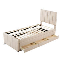 POLSTERBETT aus Leinen 203x90x118 cm in Beige mit Ausziehbett & 3 Schubladen - Beige, Textil (90/200cm) - Modfu