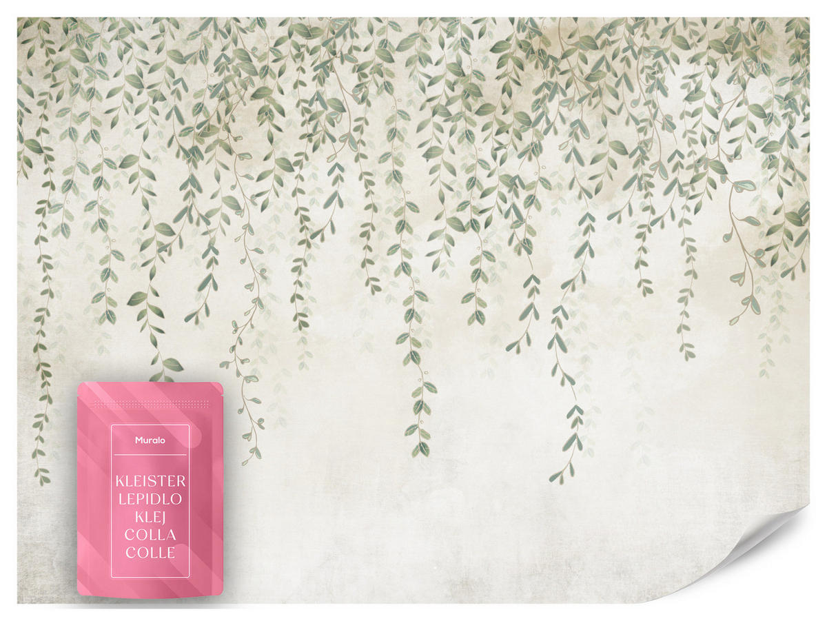FOTOTAPETE für Wohnzimmer Blätter Pflanzen Natur 300x210 - Beige/Grün, Papier (300/210cm) - Muralo