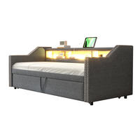 POLSTERBETT 90/190 cm ausziehbar mit LED, USB, Matratze, Ablagefächern und 2 Federkernmatratzen, Dunkelgrau - Dunkelgrau, Holzwerkstoff (90/190cm) - Redom