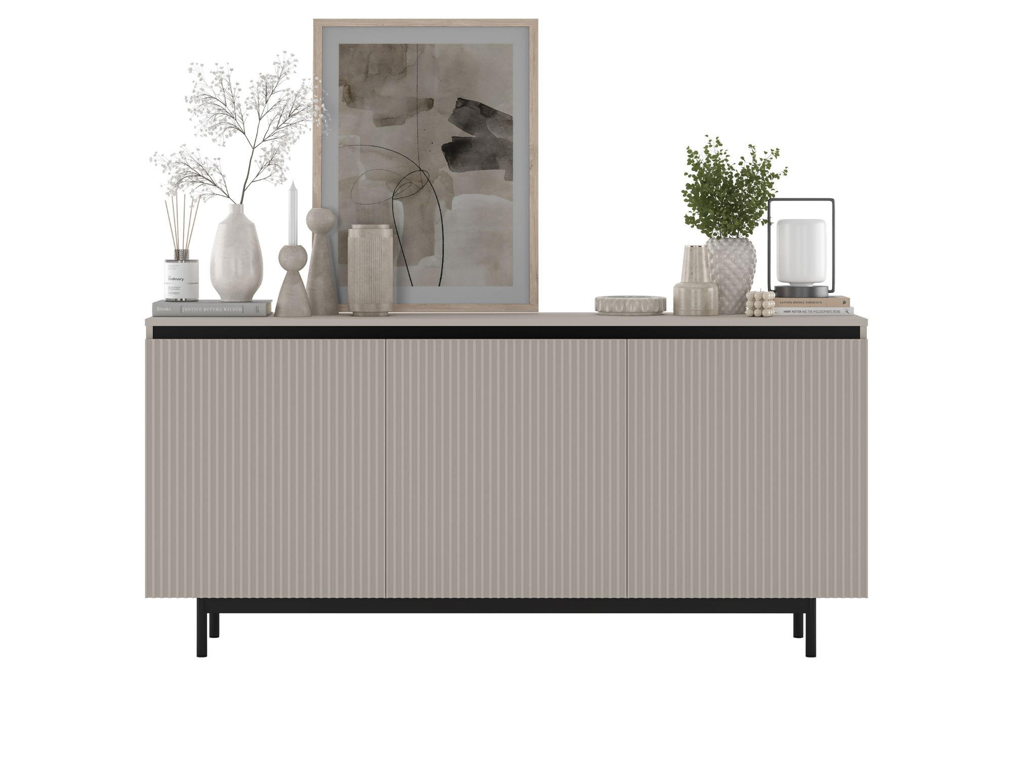 KOMMODE Selene 3D Kaschmir matt 167 cm mit schwarzem Metallrahmen - Kaschmir/Schwarz, Holzwerkstoff/Metall (166.8/79/35cm) - Meble Lindner