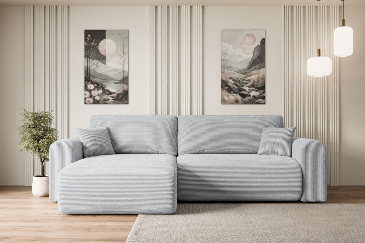 ECKSOFA mit Schlaffunktion und Bettkasten ORRO-L - 272x145x83 cm Grau Cord - Schwarz/Grau, Holzwerkstoff/Kunststoff (272/145cm) - ALTDECOR