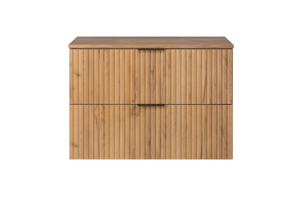 BADEZIMMERSCHRANK, Gold Craft Eiche, 80 x 57 x 46 cm, Schwarze Griffe - Eichefarben/Schwarz, Holzwerkstoff/Kunststoff (80/57/46cm) - 3XE LIVING