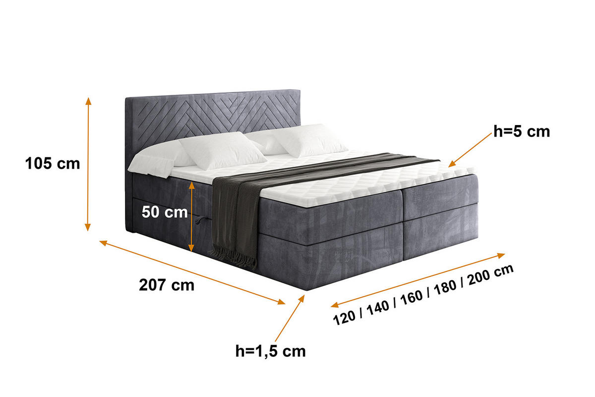 BOXBETT mit Matratze H3 und Lattenrost - VEXA - 120x200 - Dunkelgrau Casablanca - Dunkelgrau, Holzwerkstoff/Kunststoff (120/200cm) - ALTDECOR