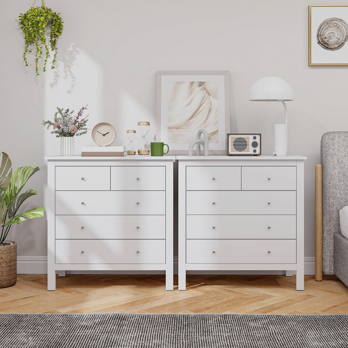 KOMMODE Weiß, 5 Schubladen, Holz, für Wohnraum - Weiß, Holz (79/80/39cm)