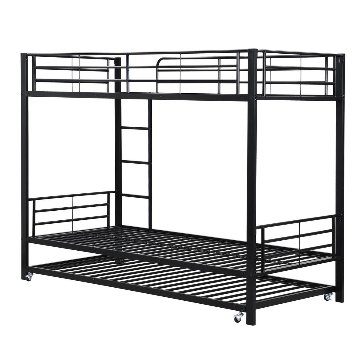 ETAGENBETT 90/200 cm aus Metall mit Ausziehbett – schwarz und platzsparend - Schwarz, Metall (90/190cm) - BEAOK
