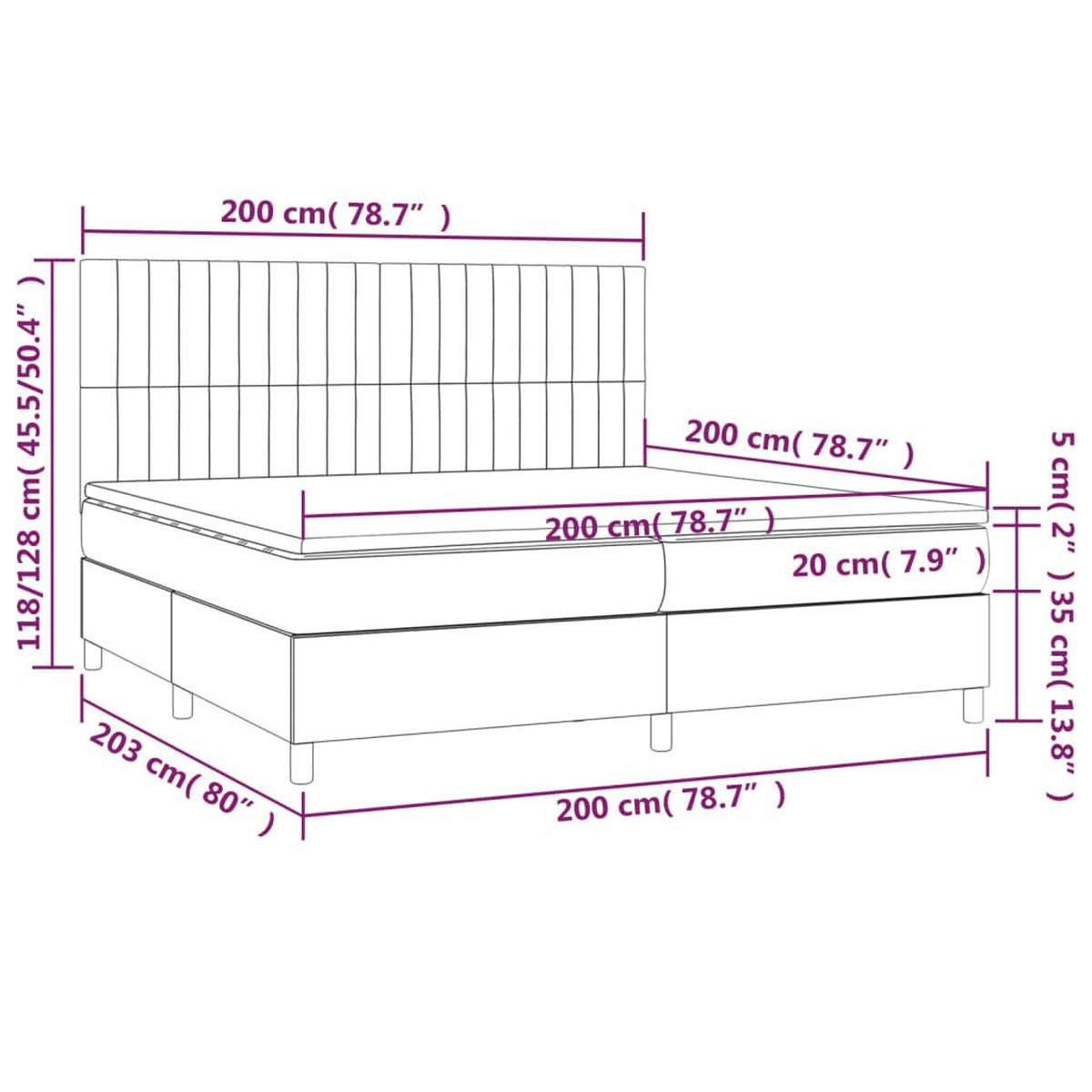 BOXSPRINGBETT Mit Matratze Hellgrau 200/200 Cm Samt - Grau, Textil (200/200cm) - vidaXL
