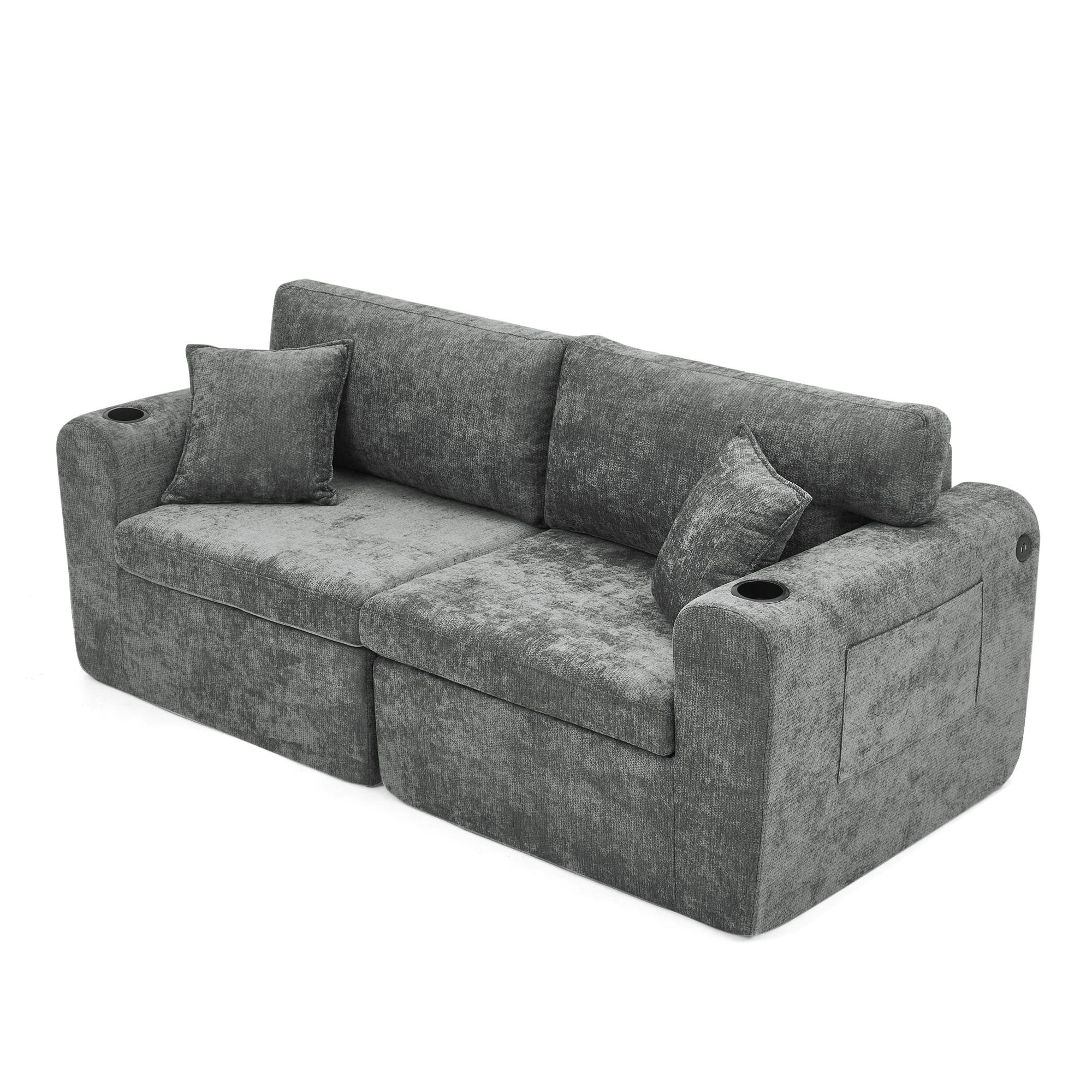 2-SITZER-SOFA DE-34622 mit USB-Ladefunktion Grau - Grau, Textil (100/89/220cm) - ComfortXL