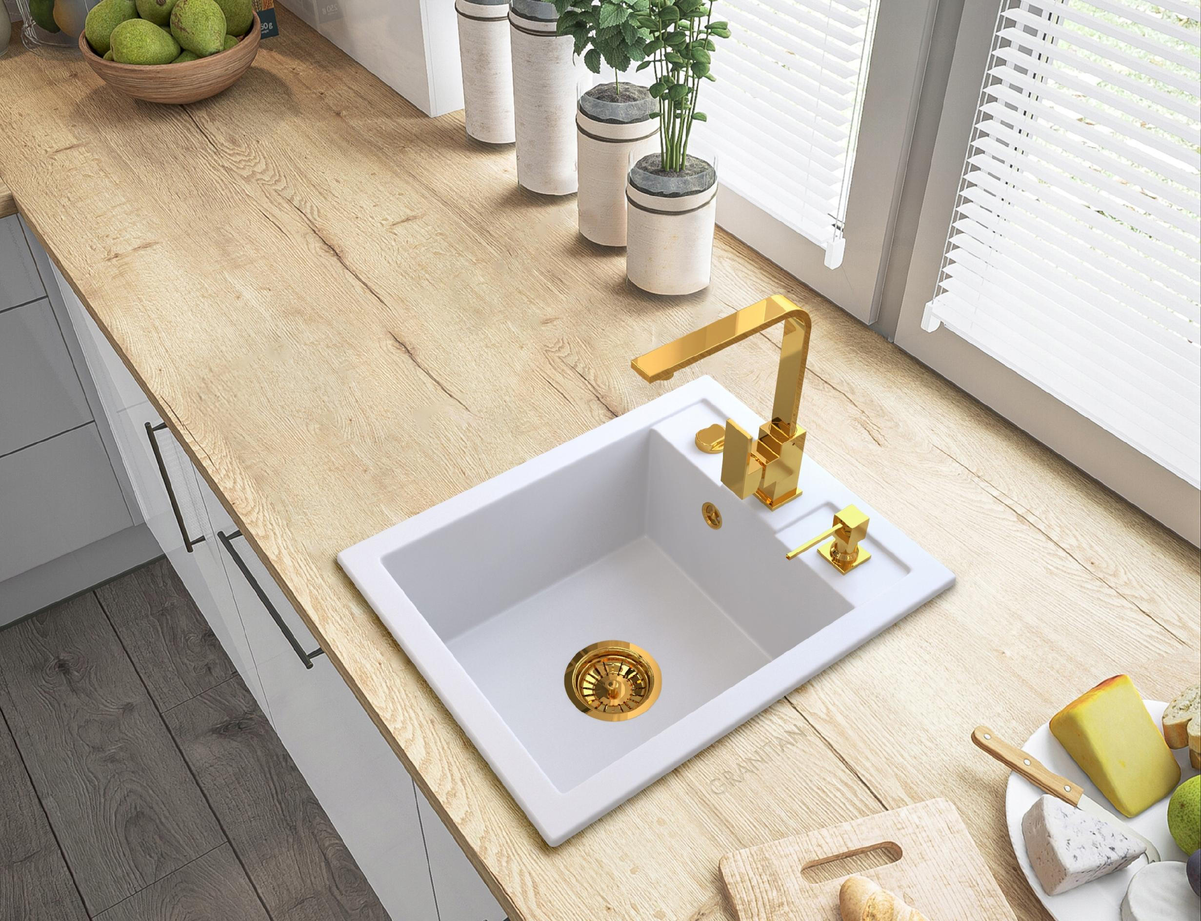 GRANITSPÜLE Best mit Siphon Batterie - Weiß, Kunststoff/Stein (76/44/18cm) - Granitan