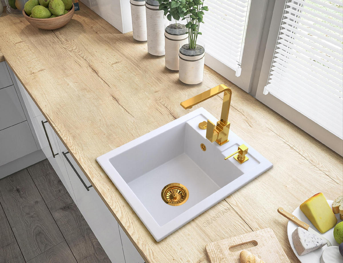 GRANITSPÜLE Best mit Siphon Batterie - Weiß, Kunststoff/Stein (76/44/18cm) - Granitan