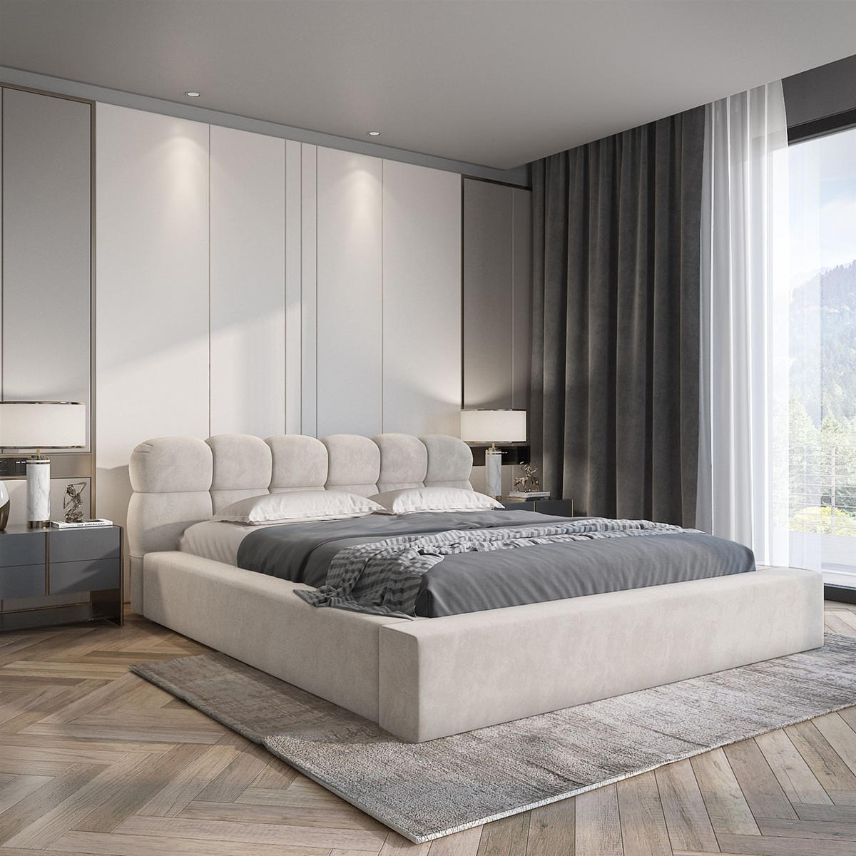 POLSTERBETT Grove In Ditra - Beige, Holzwerkstoff/Textil (160/200cm) - Fun Möbel