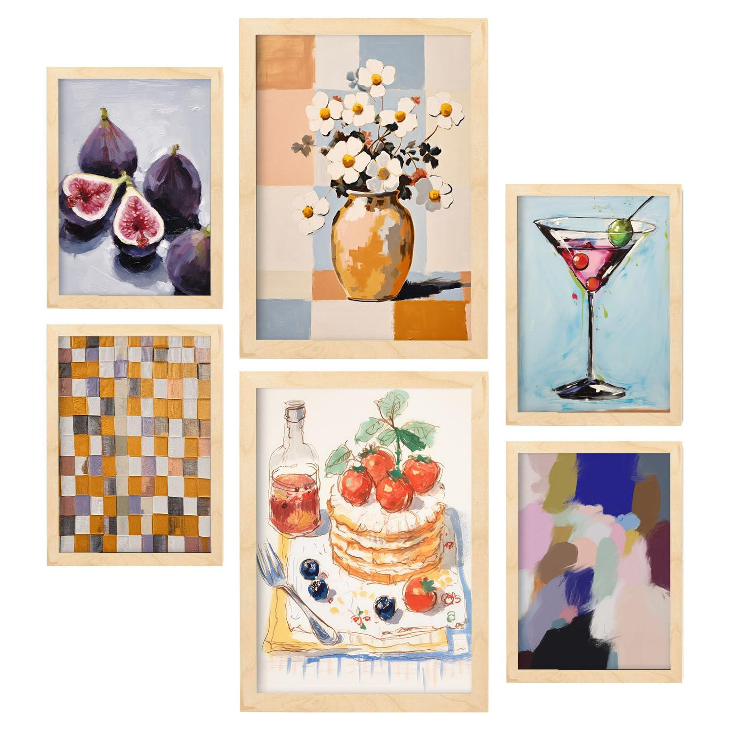 POSTER Set Mit 6 Pfannkuchen A3 & A4 Rahmen Aus Hellem Holz - Beige, Papier (29/3cm) - Nacnic