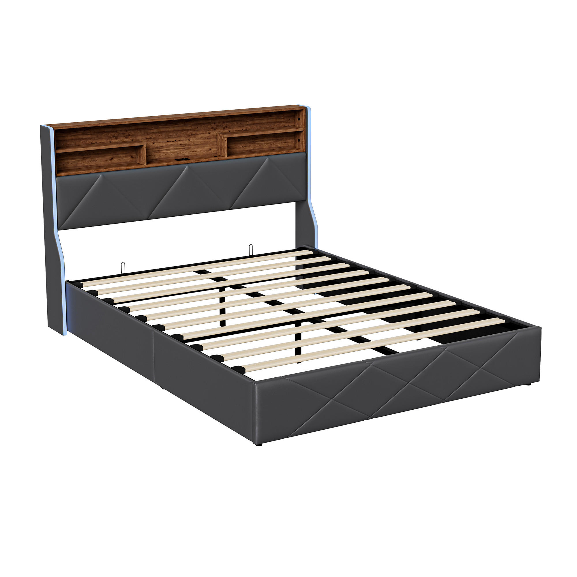 POLSTERBETT 160/200 cm Schwarz mit Bettkasten, LED-Beleuchtung, Kopfteil mit Ablage und USB-C/USB-Anschluss - Schwarz, Metall (160/200cm) - EuroLiving