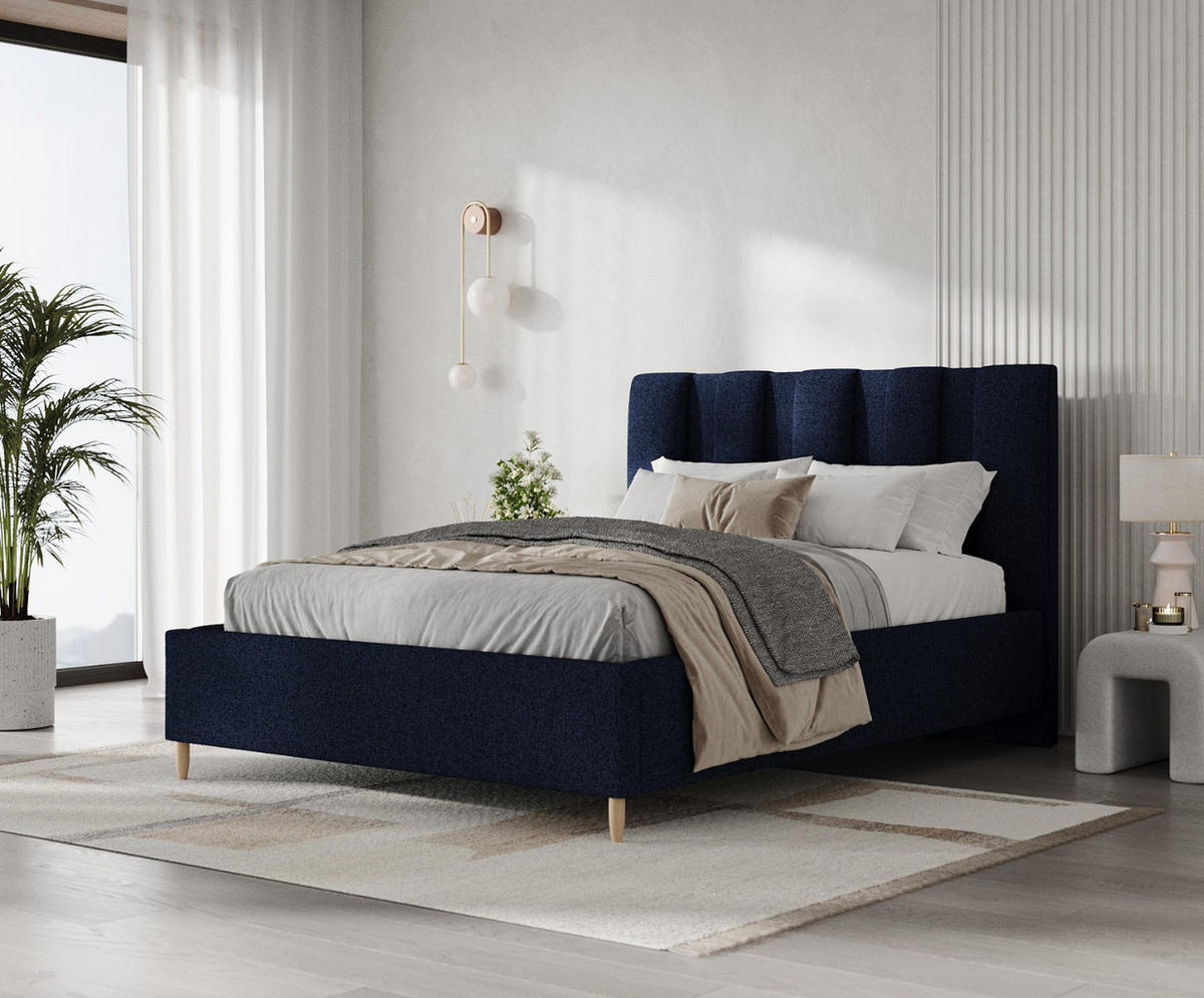 POLSTERBETT Loom 180/200 cm Marineblau im Riva Stoff - Naturfarben/Dunkelblau, Holz/Holzwerkstoff (180/200cm) - AltaBeds
