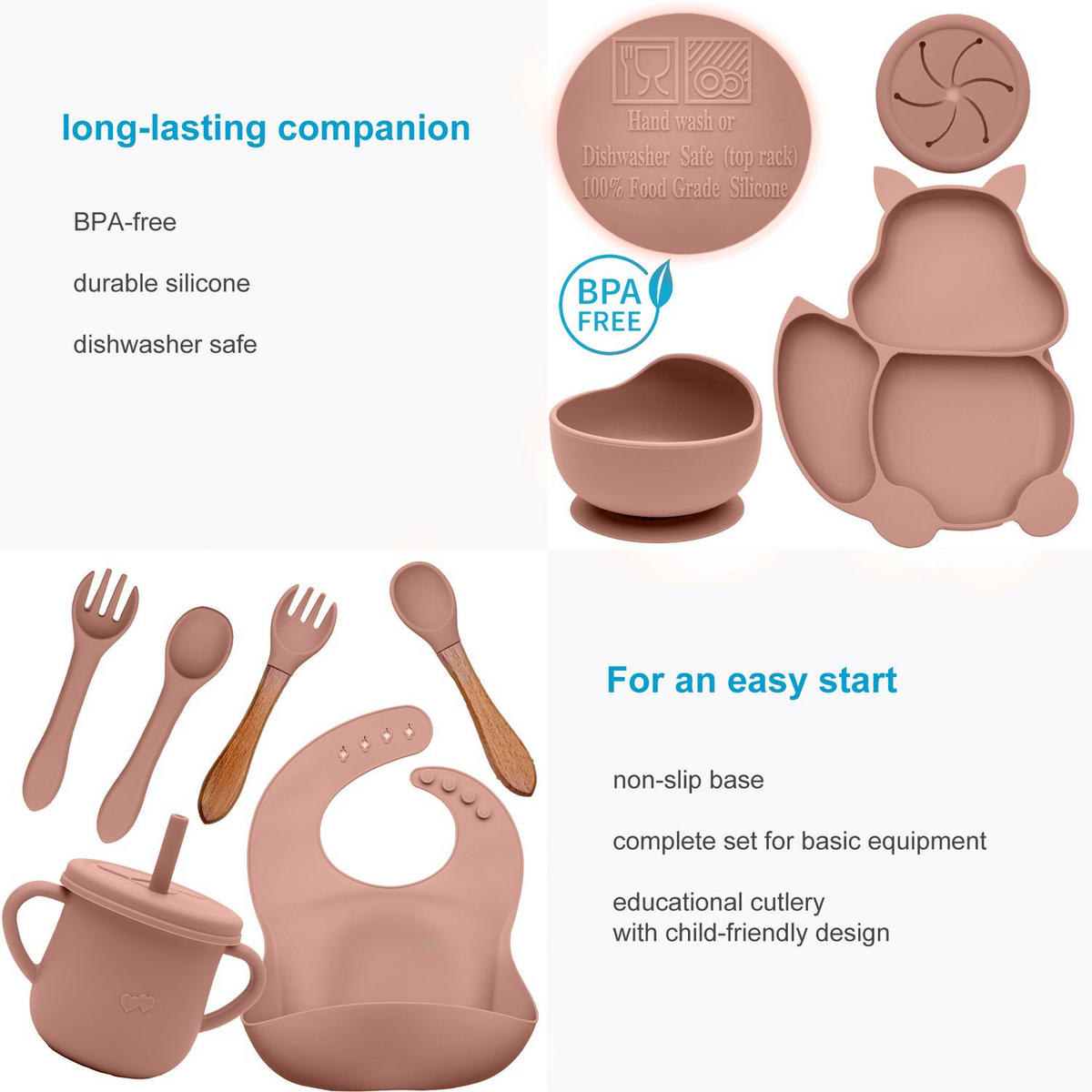 BABY KINDER GESCHIRR SET (8-tlg.) - Rosa, Kunststoff (19/4/24cm) - Intirilife