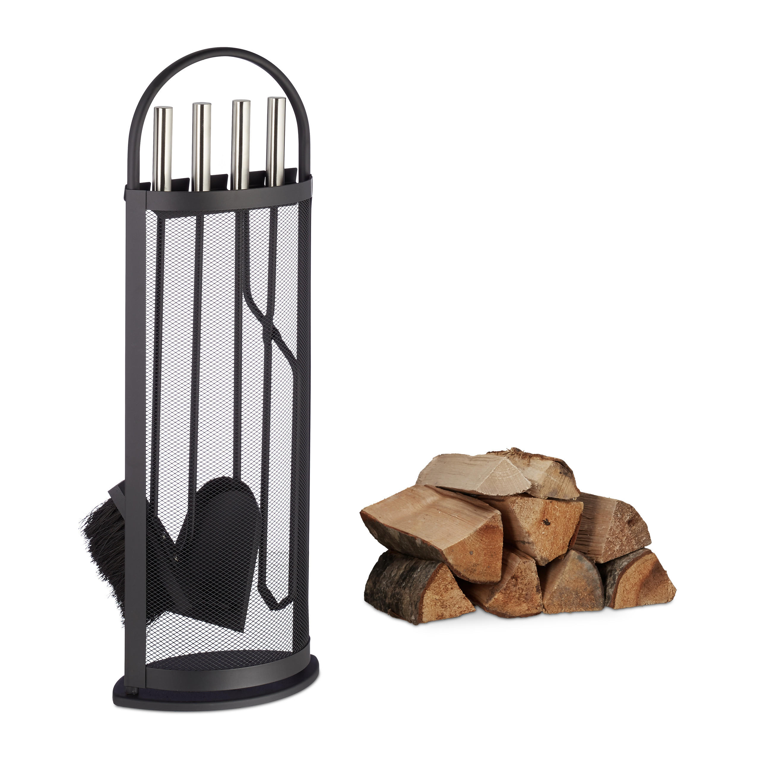 KAMINBESTECK - Schwarz, Metall (23/66/15cm) - Relaxdays
