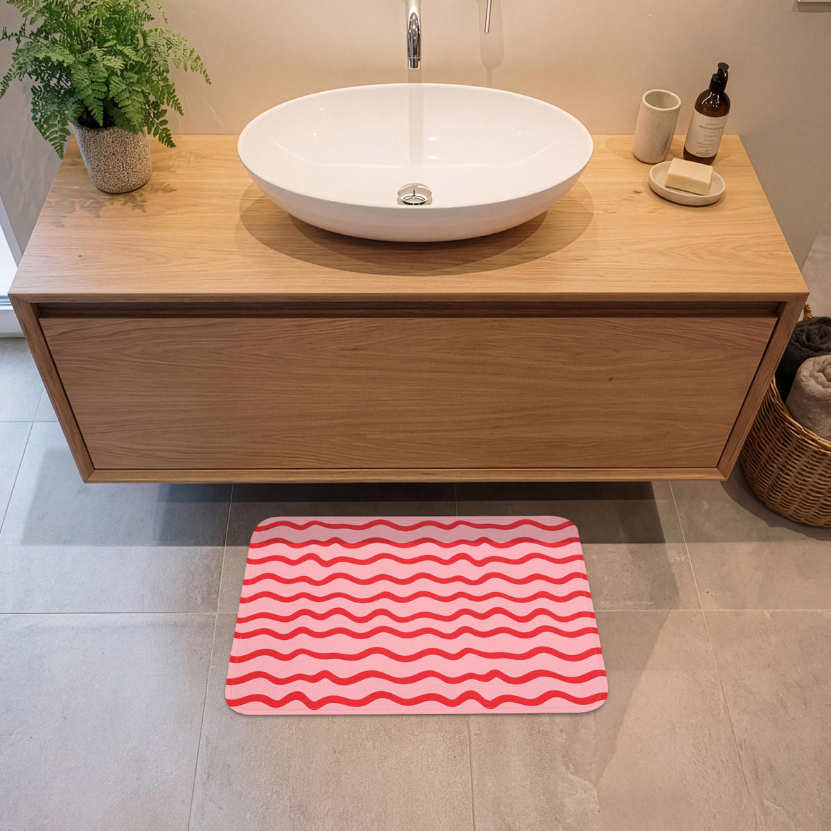 KÚPEĽŇOVÁ PREDLOŽKA Hravé - vzor - červená 60x40 cm - ružová, textil/plast (60/40cm) - OnlyWow
