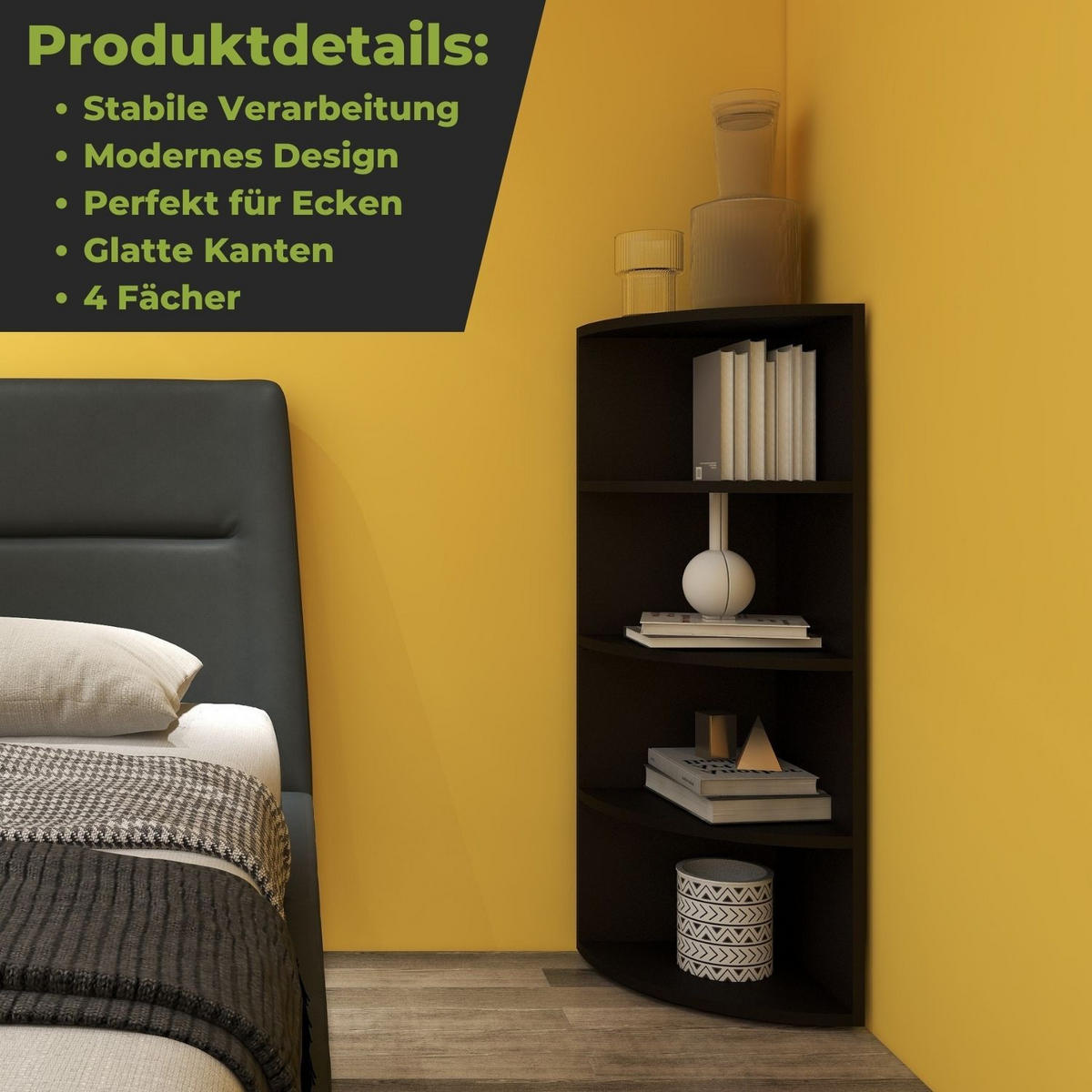 ECKREGAL CORNER 120 Holz Schwarz 4 Etagen 40/40/120 cm - Schwarz, Holzwerkstoff (40/120/40cm) - Coemo