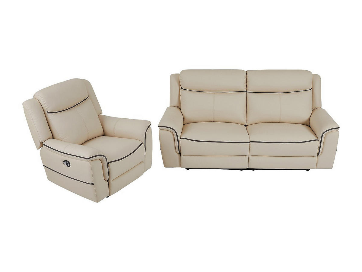 SOFAGARNITUR mit Relaxfunktion - 4 -Sitzer - Leder - beige - ADELIO - Beige, Leder (210/102/95cm) - Vente-Unique
